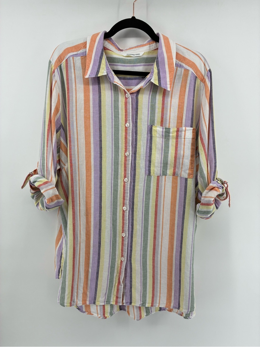Penningtons Linen Blend Pastel Stripe Button-Down Shirt - Multicolour